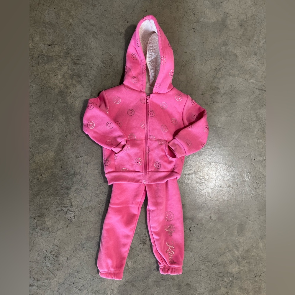 Pink Smiley Face Zipper Hoodie & Sweatpants Set